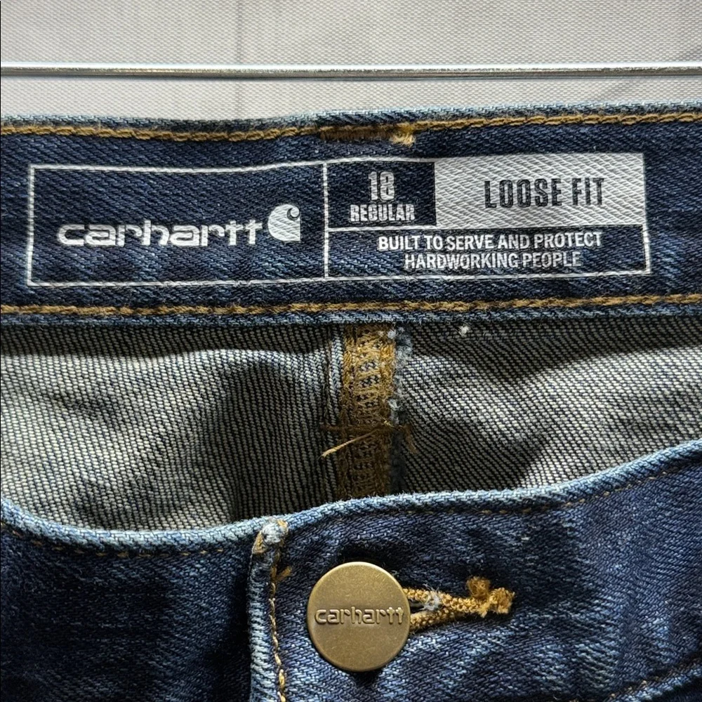 Carhartt Women’s Dark Blue Denim Rugged Flex Loose Fit Jeans Size 18